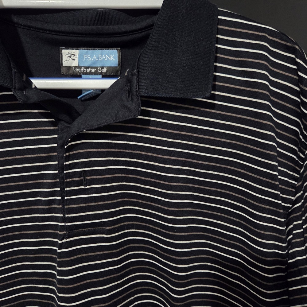 JOS A BANK Leadbetter Golf Mens Polo Shirt Black White Gray Stripe Size L Cotton